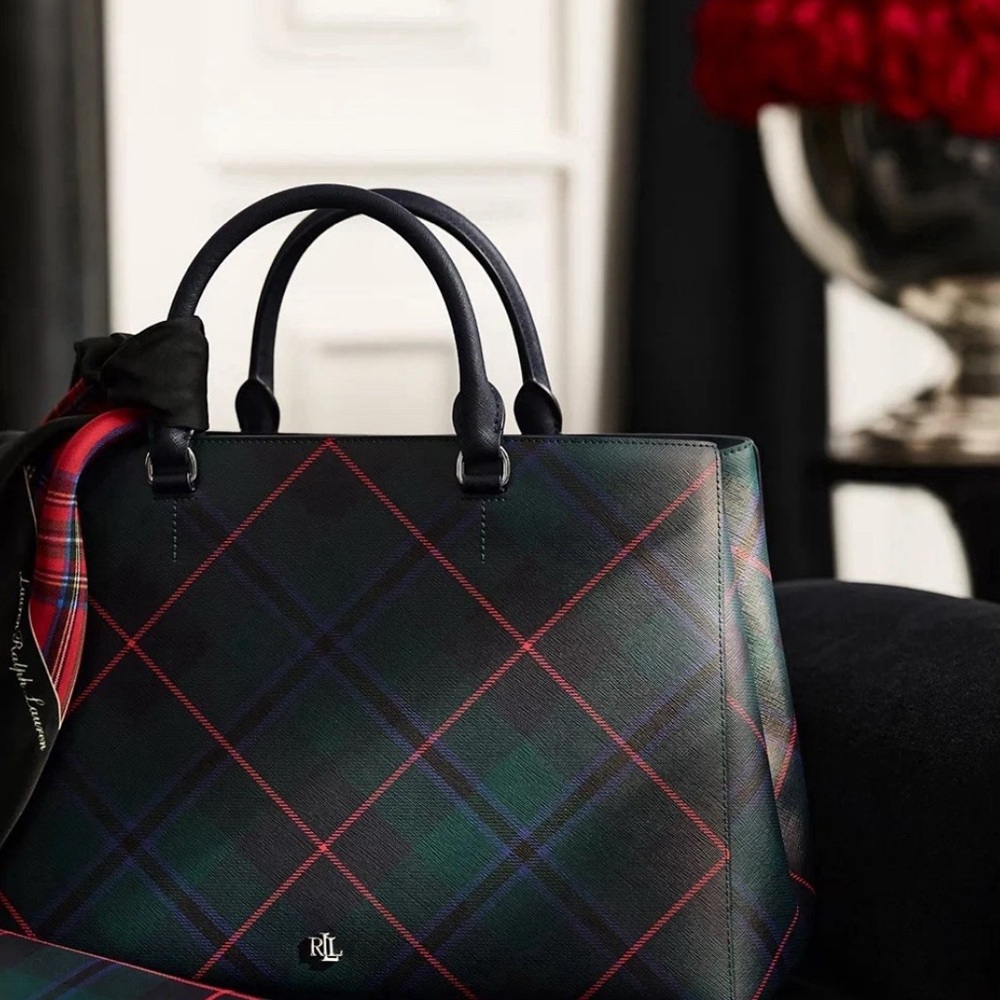 Ralph Lauren Tartan Plaid Tote in Green and Blue - Picture 5 of 13